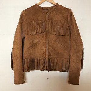 MOTHER On The Fringe Faux Suede Fringed Western Style Boho Crop Jacket Sz XS